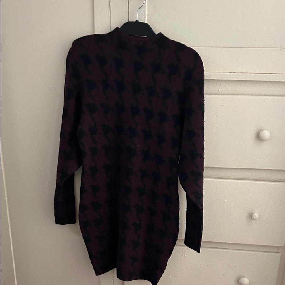 Express Dark Purple Houndstooth Long Sleeve Dress